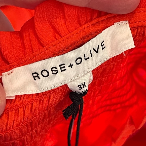 Rose & Olive NWT red balloon cropped sleeve tie blouse - Picture 3 of 9